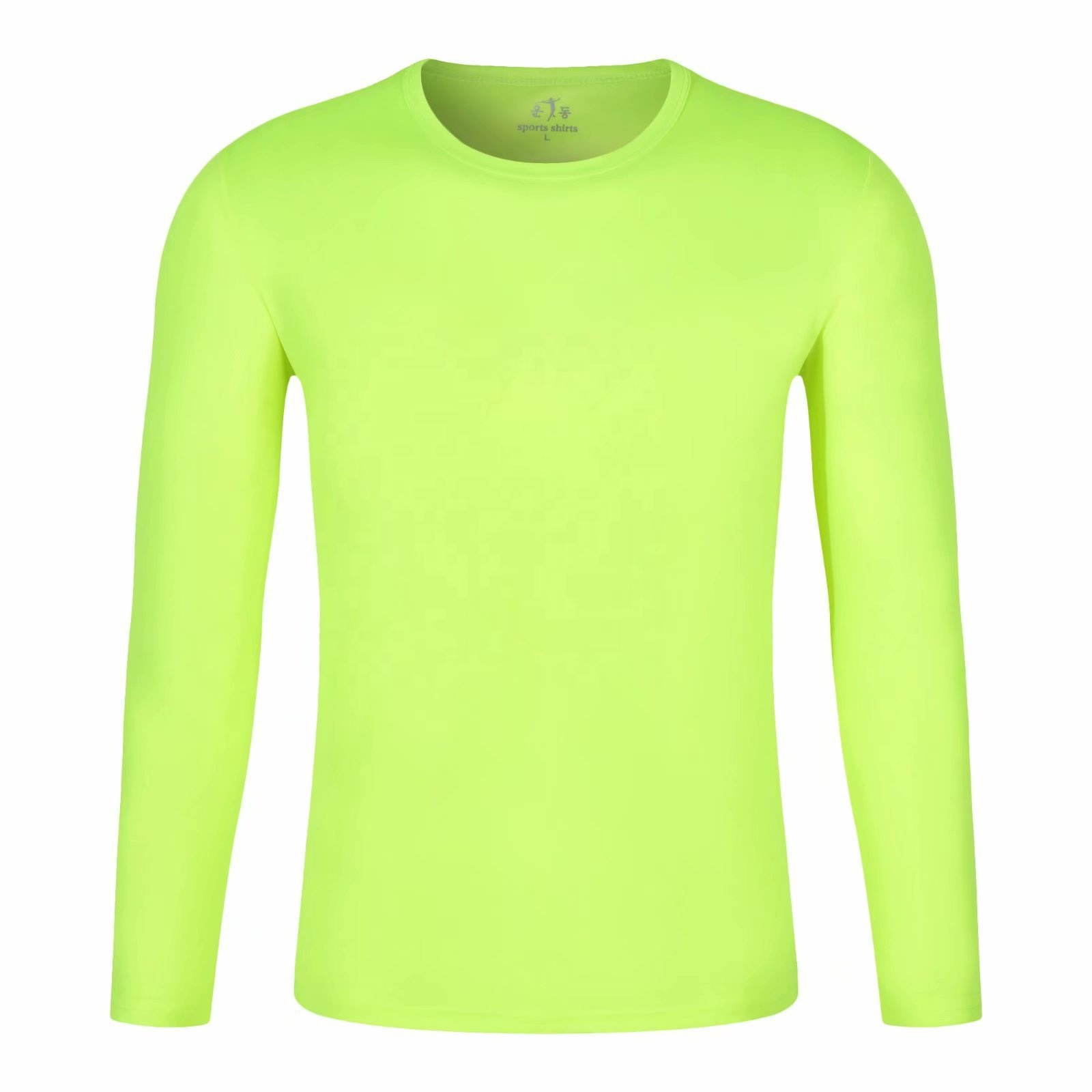 Großhandelspreis mit individuellem Logo bedrucktes Sport-T-Shirt mit rundem Kragen, schnell trocknend, langärmlig, solides Lauf-T-Shirt