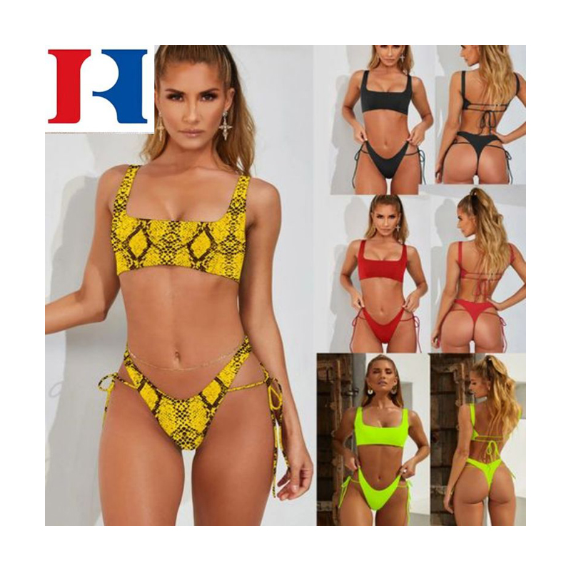 2022 Sexy Green Print Swimsuit 3 piece Mesh Bikini Set Triangulum Micro Bikini String Halter Swimwear Women Low Waist Bathing Suit