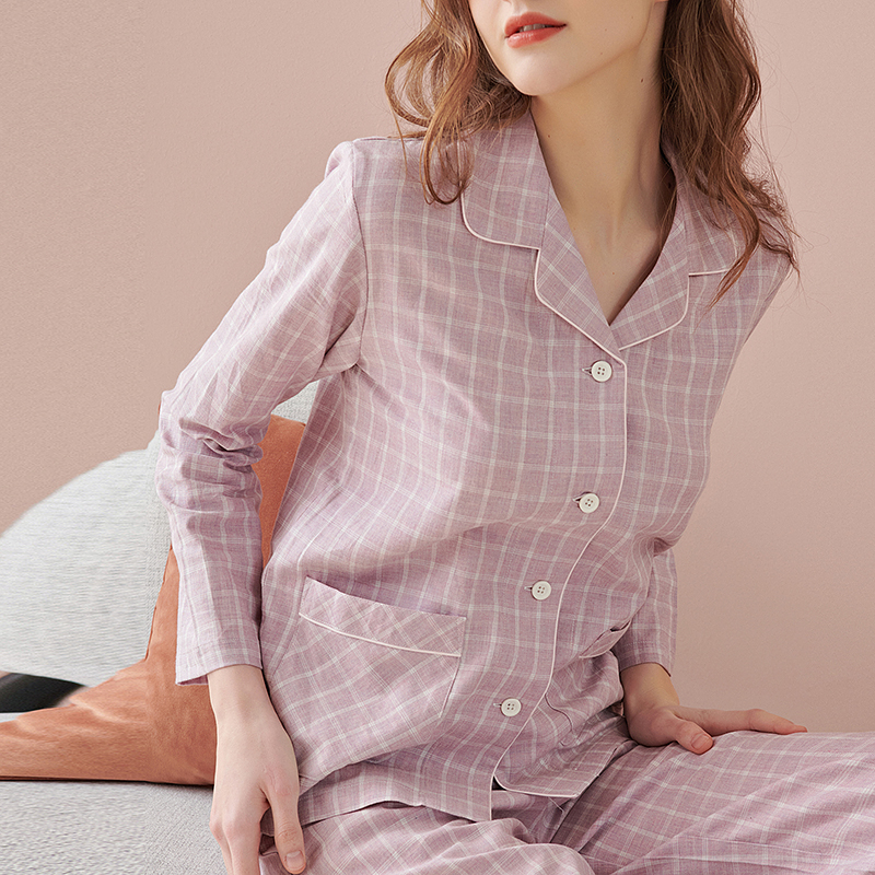 Pijama Xadrez Masculino Atacado Primavera e Verão Seda Gelo Calças de Manga Longa Terno de Seda Fina Roupa de Noite Personalizada Casual