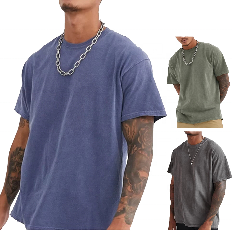 Custom fashion men acid washed T shirt hip hop stone washed cotton t shirts oversized vintage washed t-shirt for men