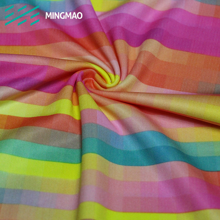 88 polyester 12 spandex tissu impression jersey rayures colorées dames robe tissu