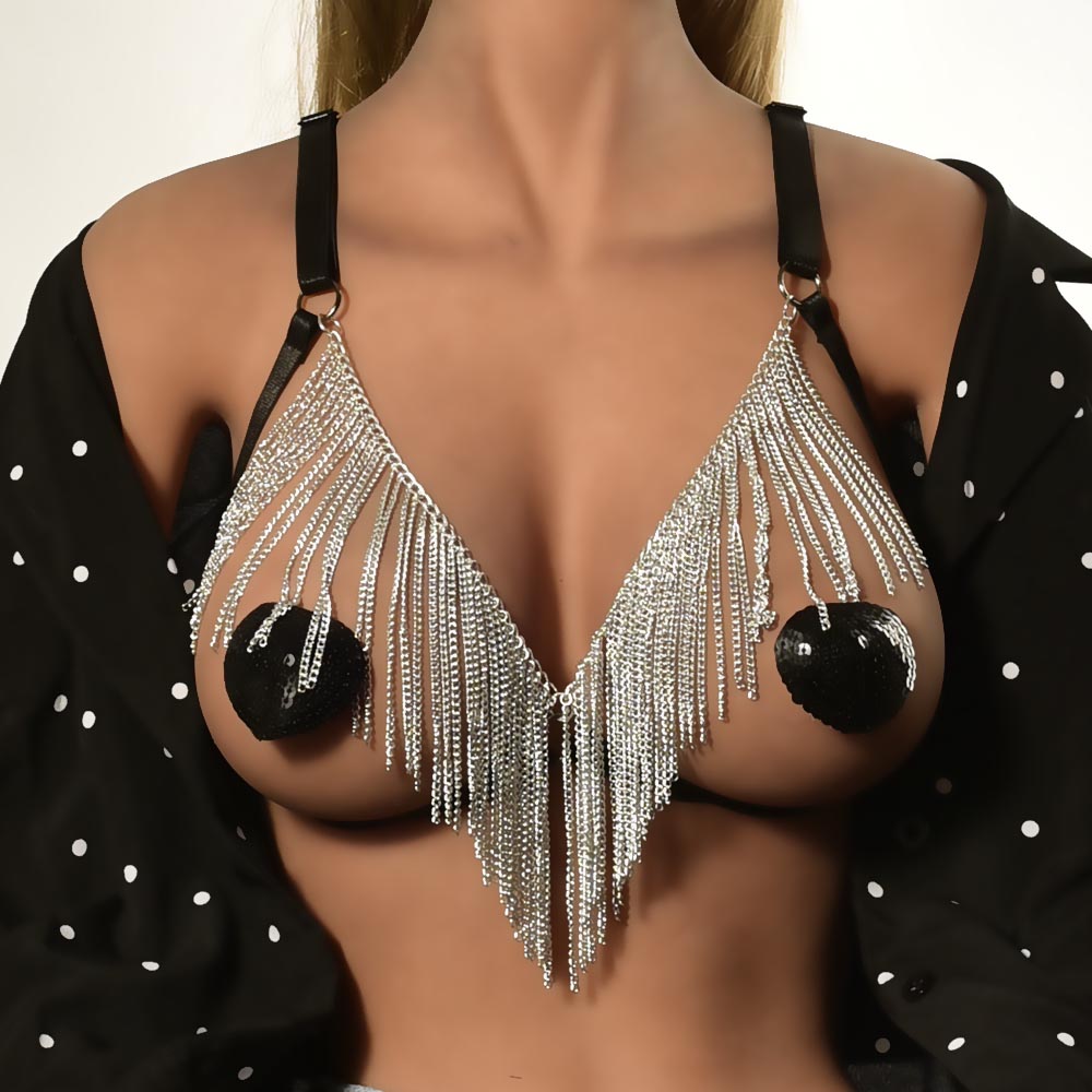 Europe and America Erotic Lingerie fashion tassel Polyester harness bra Sexy Babydoll Lingerie