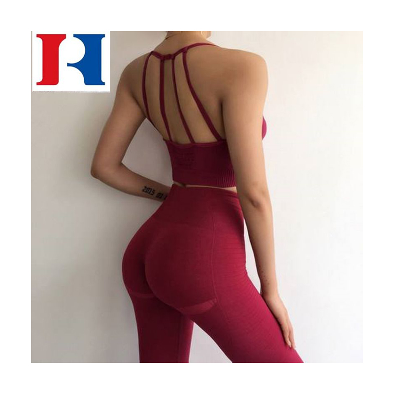 Conjunto de ropa interior de mujer sólida con logotipo personalizado 2022, conjuntos de sujetador y bragas de yoga inalámbricos de cintura alta para deportes