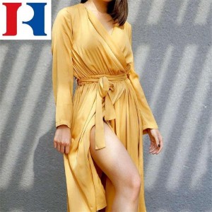 Summer Customized Breathable Short/Long Sleeve V-Neck Cotton Dresses para sa Babae