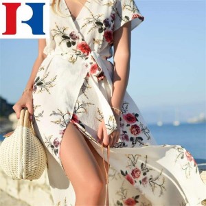 Summer Customized Breathable Short/Long Sleeve V-Neck Cotton Dresses for Woman