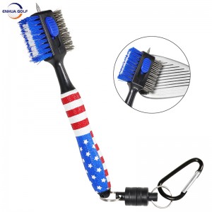 New Release USA Flag design Mini Lightweight Stylish Golf Club Brush Magnetic clip Clubber Cleaning Tools Golf Cart Putter Brush High Quality