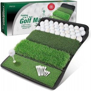 새로운 디자인 4-in-1 골프 연습 공 트레이 접이식 매트가있는 타격 독점 특허 긴 잔디 휴대용