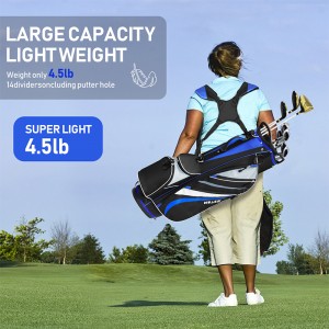 OEM ODM Lightweight Golf Stand Bag with 7 Way Full-Length Dividers, 6 Zippered Pockets, Automatically Adjustable Dual Straps，Elegant Design