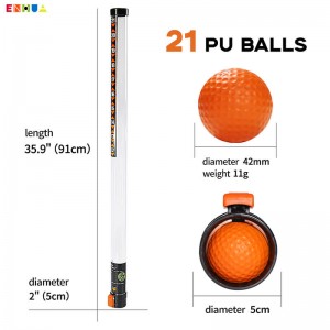 Suministro de fábrica OEM/ODM de plástico transparente para recoger pelotas de golf Retriever Grabber con paquete de 21 bolas de PU de práctica