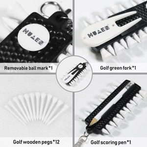 Golf Tee Caddy Keeper 12 Tees 2 Ball Markers Divot Tool Pencil Set with Keychain