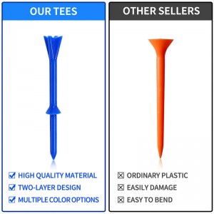 Camisetas de golf de plástico de 4 puntas OEM ODM Nova chegada Fabricante de camisetas de golf de 83 mm de dobre piso Impresión de logotipo personalizado barato de alta calidade, prezo barato Durable Ecolóxico