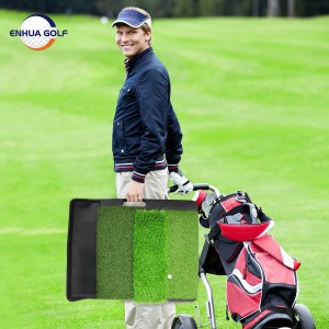 ລ່າສຸດ ການອອກແບບ patented ມືຖື Portable Grip Golf ຕີ Mat ກັບຖາດ 3 ຫຍ້າປະສົມປະສານຜູ້ຜະລິດທີ່ເຊື່ອຖືໄດ້