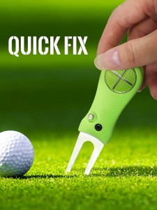 Retractable Metal Golf Divot Tool with Magnetic Ball Marker and Pop-up Button Green Tool Accessories Wholesale Multi Function Golf Repair Divot Tool with Zinc Alloy Handle OEM Golf Divot Tool