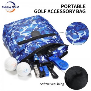 Kamuflāžas krāsas golfa tēja maisiņš ar vairākām kabatām rāvējslēdzēju Golf Ball Tee rokassomiņa Ditty Bag Portatīvs golfa piederumu maisiņš ar klipsi