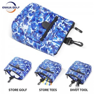 Famatsiana orinasa New Design Camouflage Color Multi-Pocket Zipper Golf Ball Tee Handbag Portable Golf Ball Accessories Pouch miaraka amin'ny Clip Golf Tee Pouch