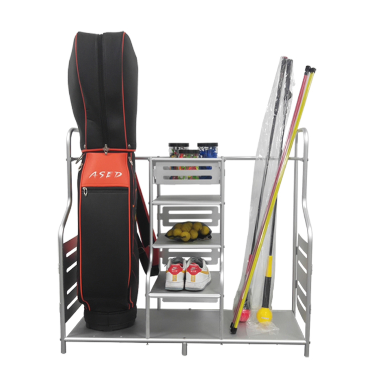 Customized Hotsale Powder Coated Steel Golf Bag Shelf Pvc Coating Golf Bag Storage Display Rack Accessories Rack