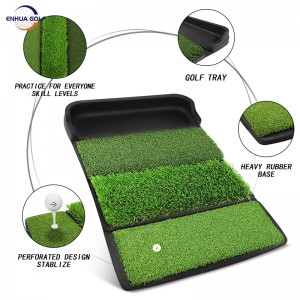 Desain anyar 4-in-1 Praktek Golf nganiaya Mat sareng baki bola dilipat patén Eksklusif Jukut panjang portabel