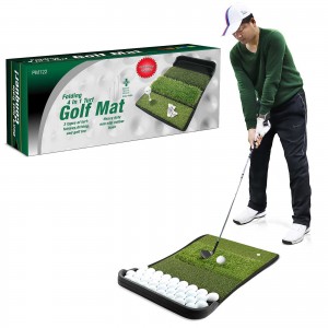 New design 4-in-1 Golf Practice Hitting Mat with ball tray foldable Exclusive patent Long grass portable