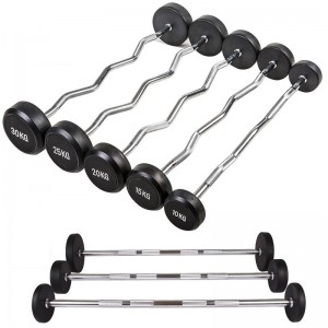 OEM/ODM China Fixed Rubber Barbell Set - 10-55kg Rubber Barbell Curl Bar round head rubber coated barbell – Chuangya