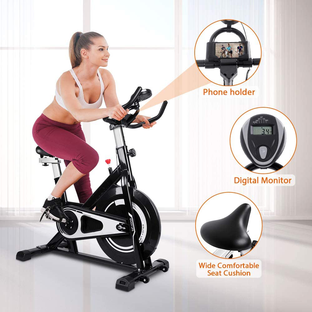 Indoor Exercise Bike with Monitor , Adjustable Seat & Handlebars Cycling Spinning Bike for Home Cardio Workout