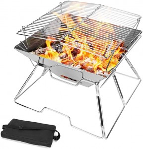 Odoland Folding Campfire Grill, Camping Fire Pit, Outdoor Wood Kompor Burner, 304 Premium Stainless Steel, Portable Camping Charcoal Grill with Carrying Bag for Backpacking Hiking Travel Picnic BBQ