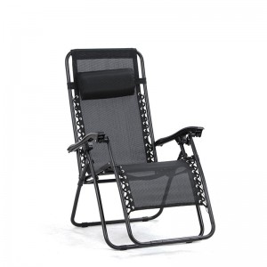 Mga sukaranan sa Outdoor Textilene Adjustable Zero Gravity Folding Reclining Lounge Chair nga adunay Pillow Black