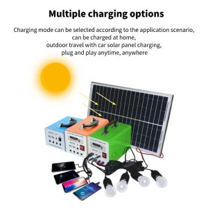Outdoor 12W solar Lighting System alang sa Phone Charge Mini Solar Energy System nga adunay usb 5V