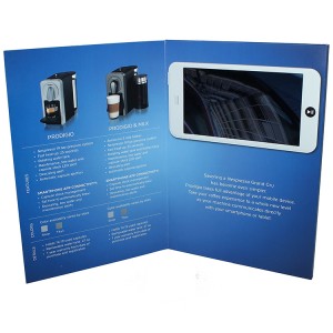 Nespresso 5 inch video brochure with 2GB memory uploading customized videos