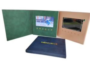 Fabrycznie złote tłoczone skórzane okładki Menu zaproszeń 4.3 5 7-calowy folder z pozdrowieniami LCD