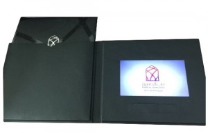IDW Portable Leather advertising lcd screen video booklet brochure with silver pressed and pocket