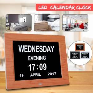 Smart 8-tommers digital kalenderdagklokke i tre Ideell for hukommelsestap med nedsatt syn og seniorer Skrivebord veggmontert