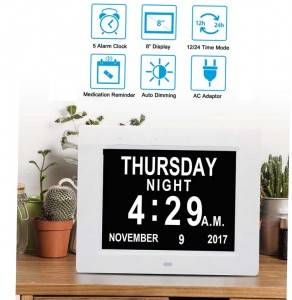 fa'atauga vevela 8 inisi Memory Loss Alzheimer Large Display Digital Calendar Clock Dementia Day Alarm Clock