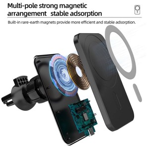Magnetyczna bezprzewodowa ładowarka samochodowa z funkcją szybkiego ładowania 15 W Qi do iPhone'a 12 Pro Max Magsafe z uchwytem na telefon