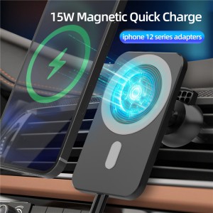 15W Qi Snellaai Magnetiese Draadlose Motor Mount Stand Charger Vir iPhone 12 Pro Max Magsafe Met Telefoonhouer