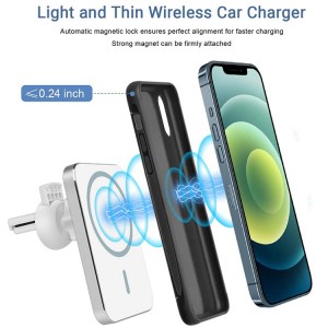 15W Qi Fast Charging Magnetic Wireless Car Mount Stand Charger សម្រាប់ iPhone 12 Pro Max Magsafe ជាមួយនឹងអ្នកកាន់ទូរស័ព្ទ
