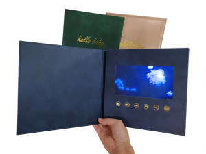 Fabrycznie złote tłoczone skórzane okładki Menu zaproszeń 4.3 5 7-calowy folder z pozdrowieniami LCD