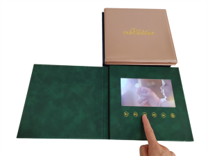 Factory Gold Stamping Leather Cover Invitation Menu 4.3 5 7 Inch Greeting Lcd Folder