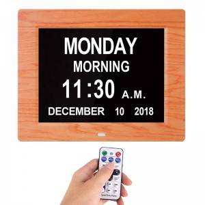 Slimme 8 inch houten digitale kalenderdagklok, ideaal voor geheugenverlies, verminderd gezichtsvermogen en seniorenbureau aan de muur gemonteerd
