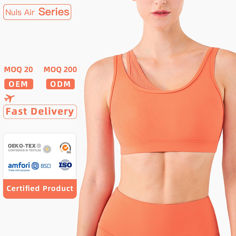 Fake Two Piece Yoga Bra With One Shoulder Mesh