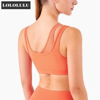 Fake Two Piece Yoga Bra With One Shoulder Mesh