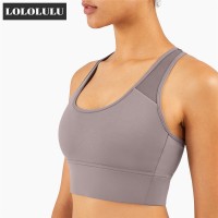 Hollow Out Cross Back Yoga Sports Bra With Mesh Strap
