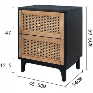 Nightstand Solid Wood Retro Rattan Bedside Table with Single Drawer Easy to Assemble Suitable for Small End Table in Bedroom and Living Room