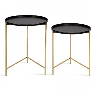 Moderní odkládací stolek Nesting, sada 2 kusů, černý a zlatý, sofistikované stolky Glam pro ukládání a vystavení