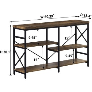Industriële banktafel konsoletafel 3-laag industriële rustieke gang/ingangtafel Maklike samestelling vir ingang en sitkamer