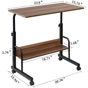 שולחן צד נייד נייד עגלת שולחן למחשב נייד 23.6 אינץ' שולחן מגש מתכוונן ספה שולחן צד מיטת שולחן שולחן נייד עם גלגלים