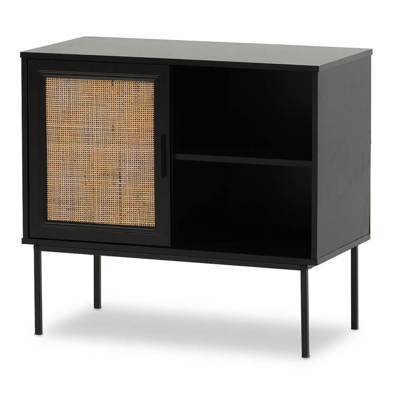 Wood Black Cabinet with Rattan doors Featured Image