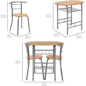 Set Meja & Kursi Bundar Kayu 3 Bagian untuk Dapur dan Ruang Makan