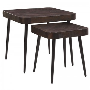 Металічны прыстаўны столік, набор з 2 штук, часопісны столік з латуні і арэха