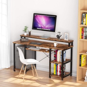 Computer Desk with Monitor Stand at Shelves Cantiones Tray，47″ Studebat Scriptura Tabula pro Domo Officio (Rustic Brown)