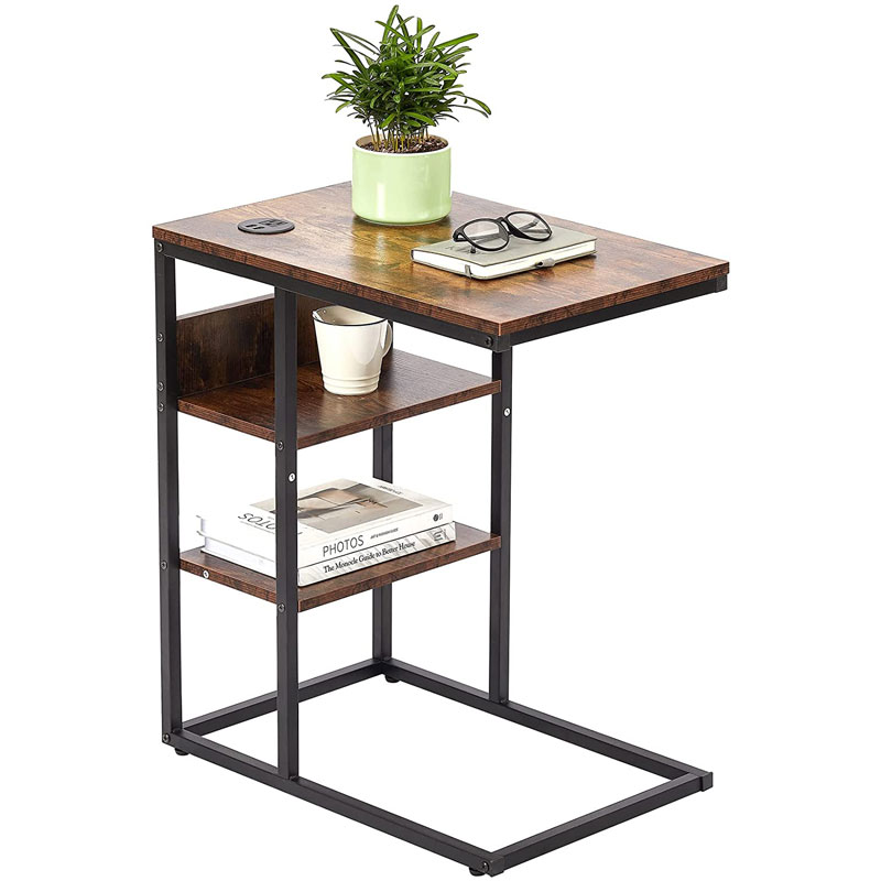 End Table with USB Ports, C Table with Storage Shelf and Charging Station & Power Outlets for Small Spaces, Nightstand Sofa Table for Breakfast Featured Image